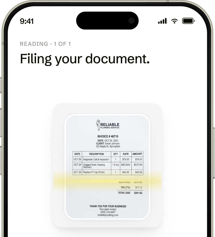 HouseFax app reading and filing a plumbing invoice