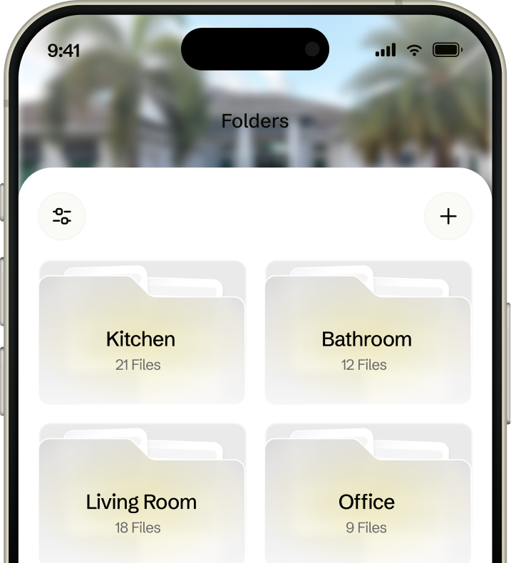 HouseFax app folders organized by room