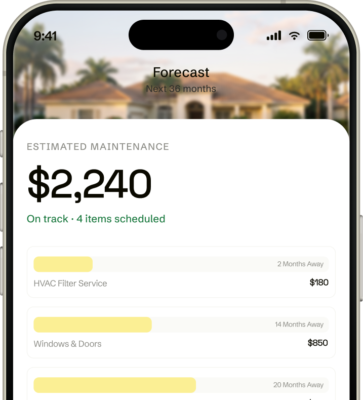 HouseFax 36-month maintenance cost forecast