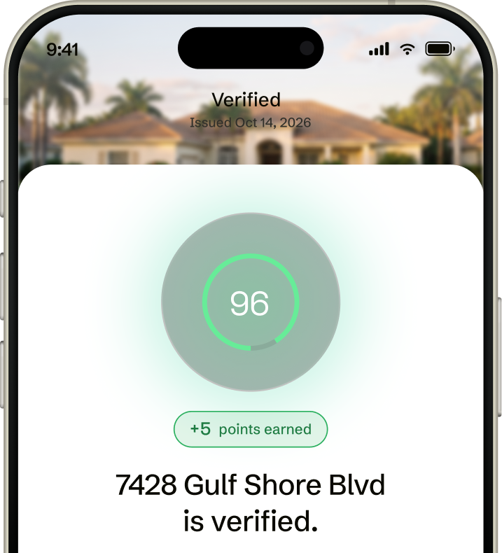 HouseFax verified score of 96 after inspection